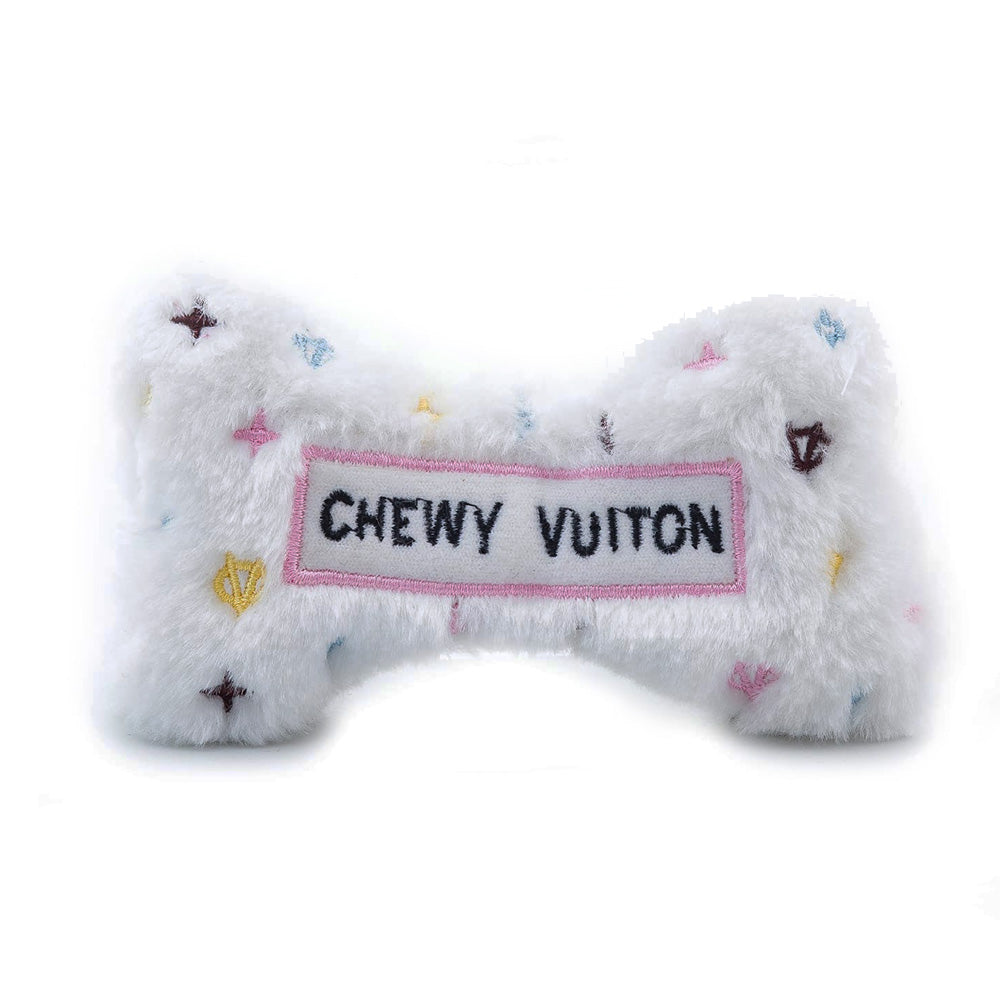 Chewy Vuiton White Dine Set : Bowl, Placemat & Plush Toy