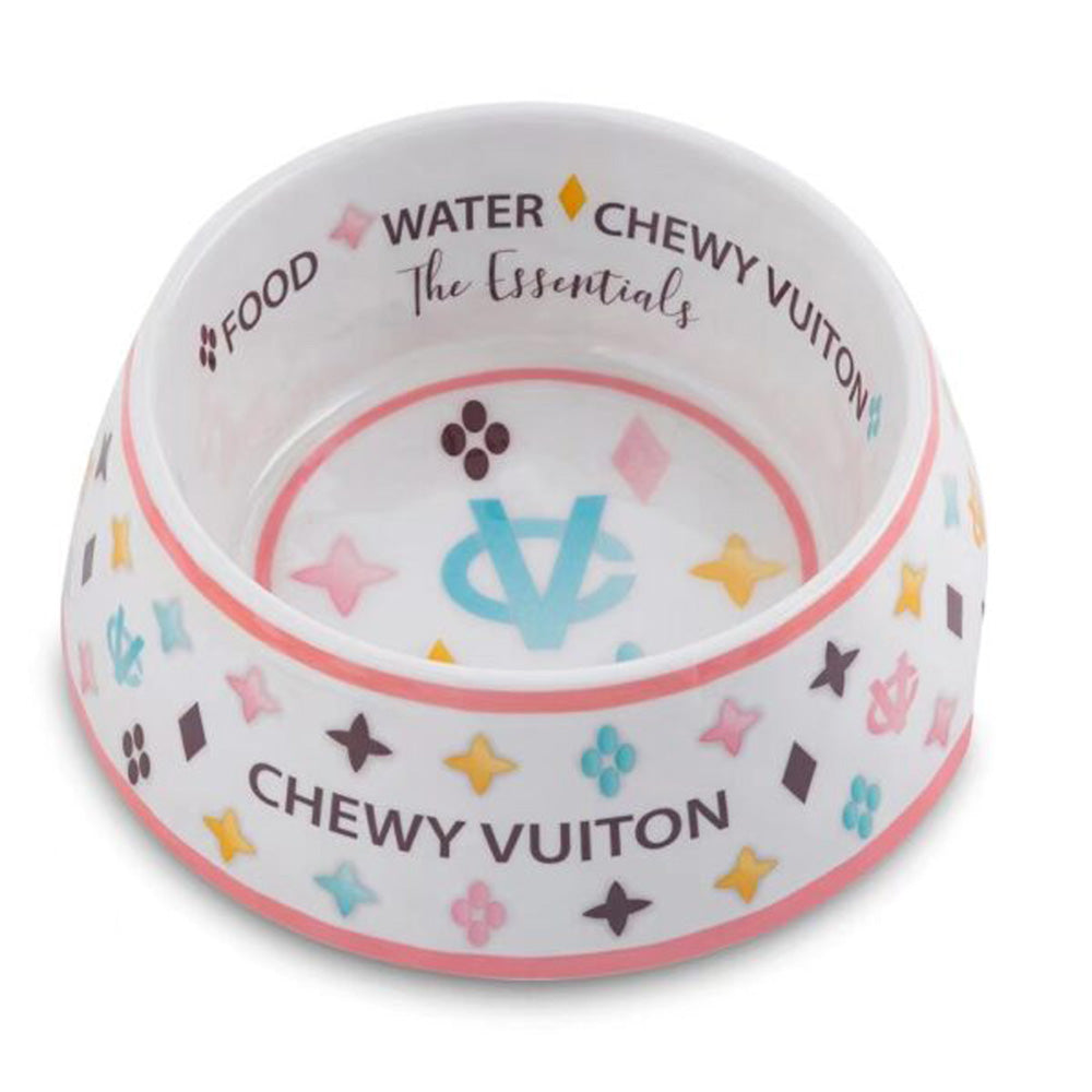 Chewy Vuiton White Dine Set : Bowl, Placemat & Plush Toy