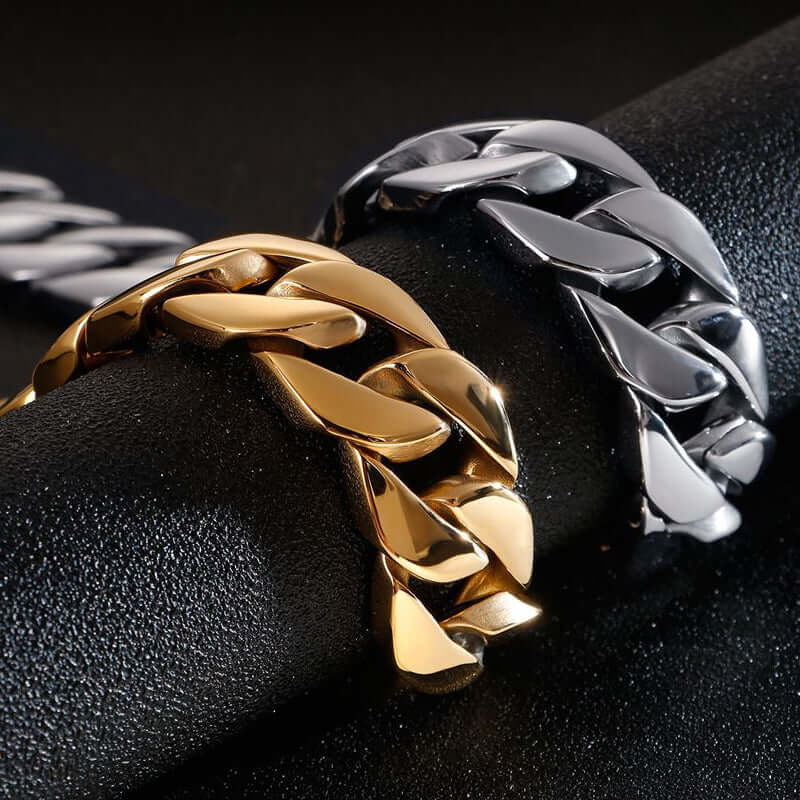 Cuban Dog Collar 32mm Gold & Steel
