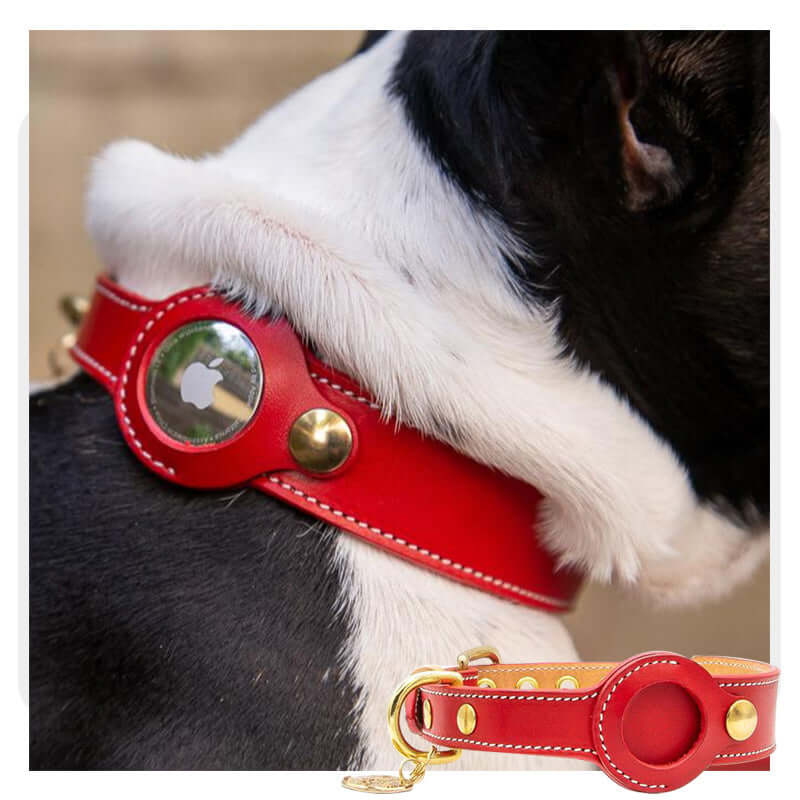 High Quality Genuine Leather AirTag Dog Collar