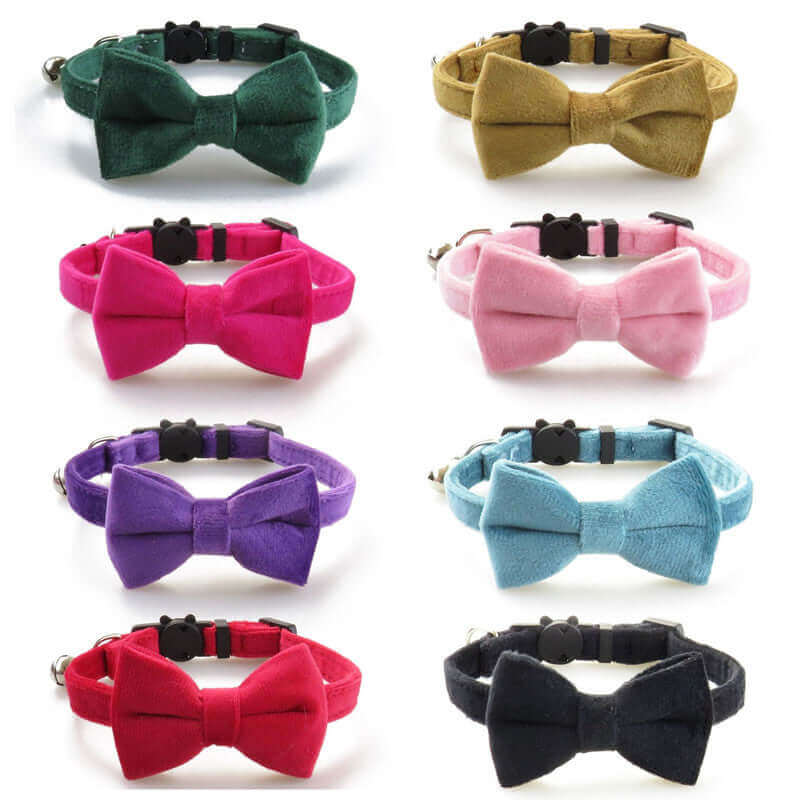 Velvet Kitten Cat Collar with Bell & Removable Bow