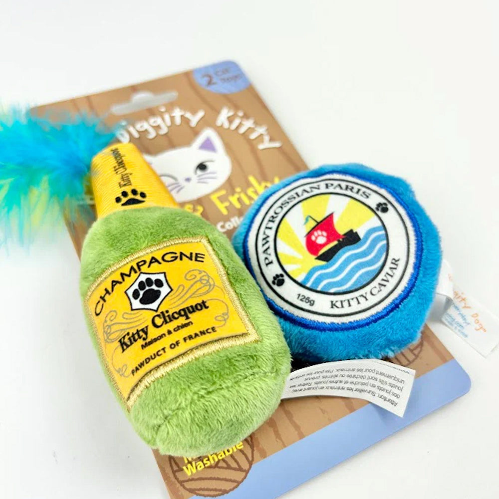 Haute Diggity Kitty Clicquot Champage and Pawtrossian Paris Kitty Caviar Organic Catnip Toys