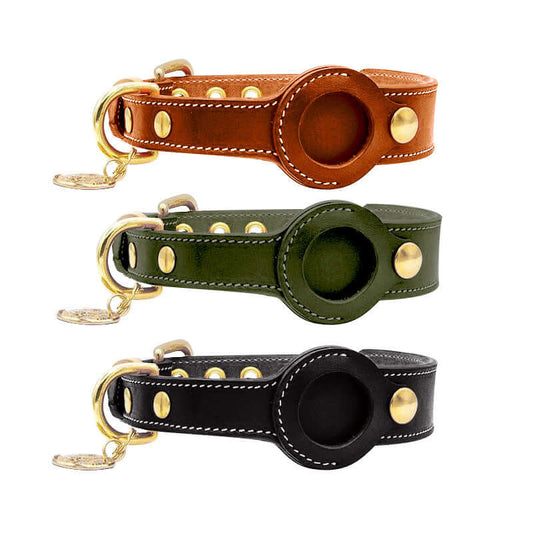 High Quality Genuine Leather AirTag Dog Collar