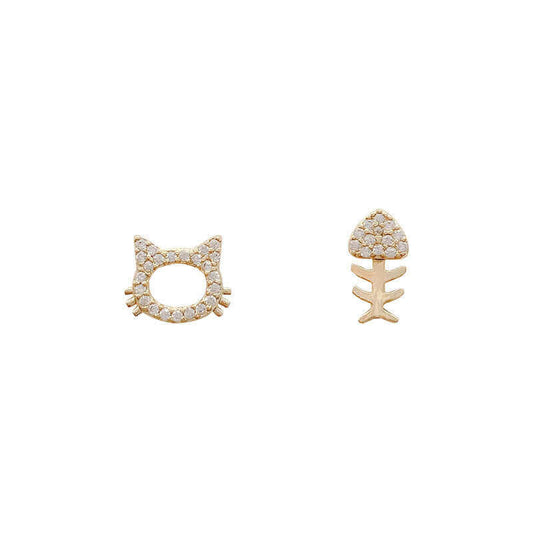 Cat Fish Gold CZ Stud Earrings