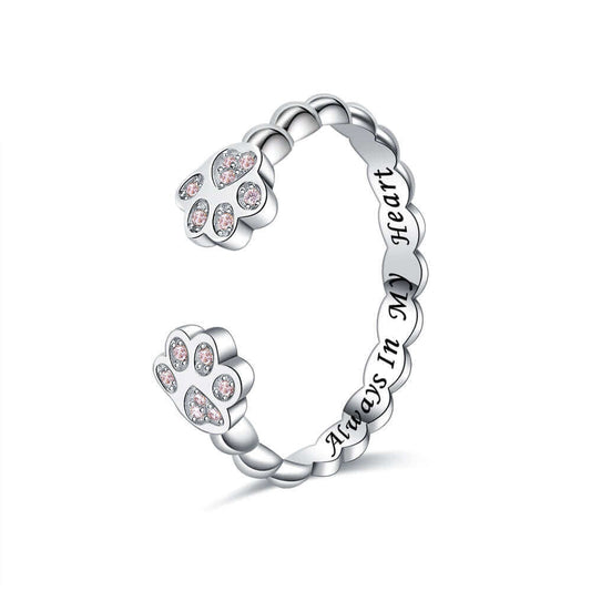 925 Sterling Silver Paw Hug Ring with Pink Cubic Zirconia Stones